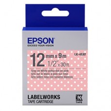 Epson Label Cartridge 12mm Gray on PolkaDot Pink Tape Epson Label Cartridge 12mm Gray on PolkaDot Pink Tape
