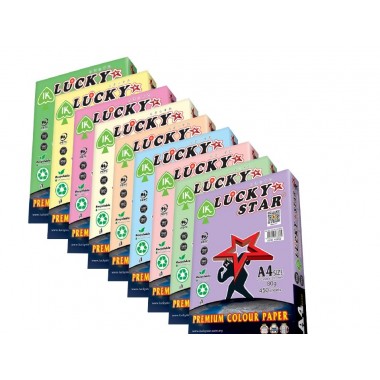 A4 LUCKY STAR 80GSM COLOR PAPER BLUE / GREEN / YELLOW / PINK / PURPLE / IVORY