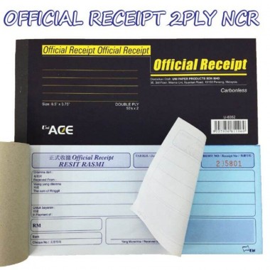 UNI ACE RECEIPT BOOK 8.5X3.75 2 PLY NCR U-8352